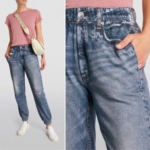 Rag & Bone Miramar Faux Jeans Joggers Womens Size Large Faded Blue Pull On - Picture 1 of 12